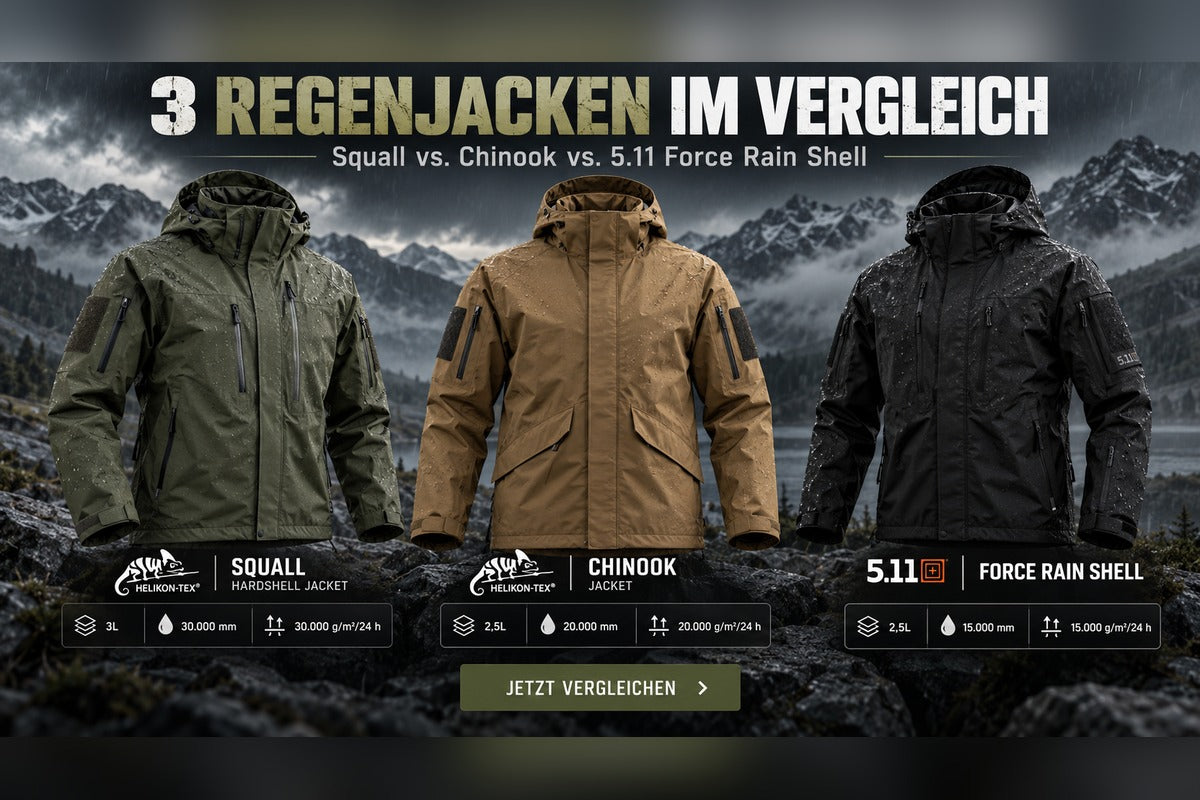 Vergleich Squall, Chinook und 5.11 Force Rain Shell