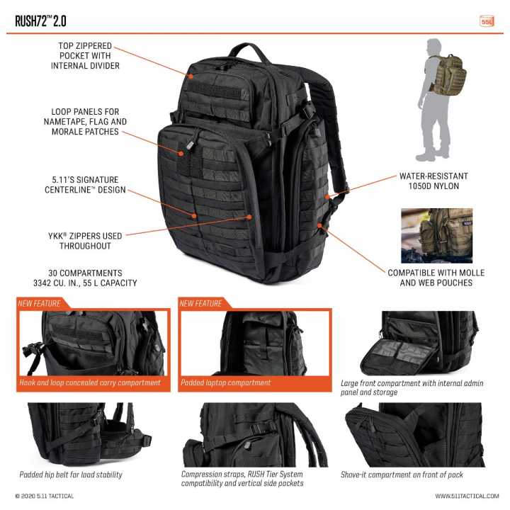 Sac à dos Rush 72 2.0 55 L noir
