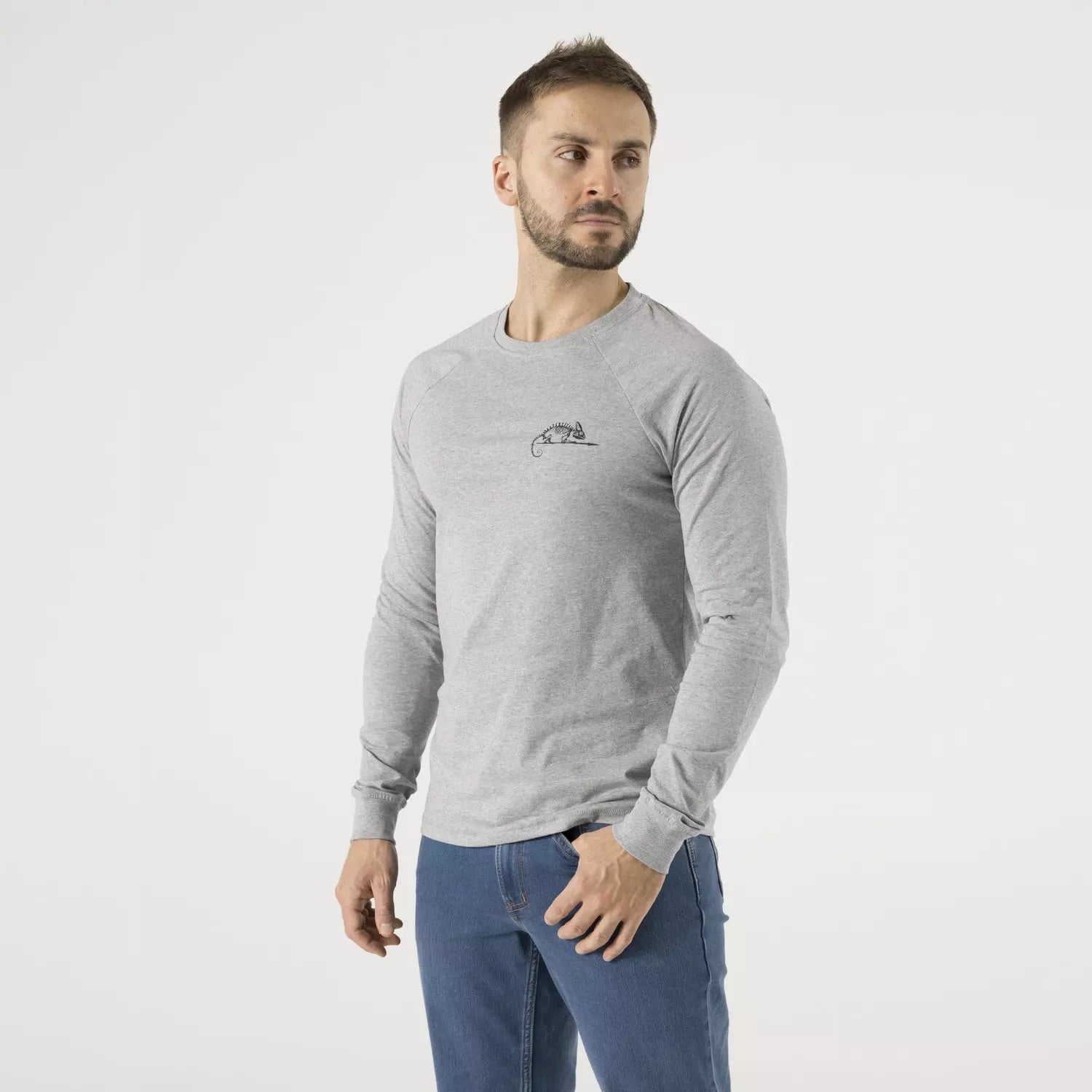 T-Shirt Long Sleeve (Helikon-Tex Logo) - Med Grau Melange